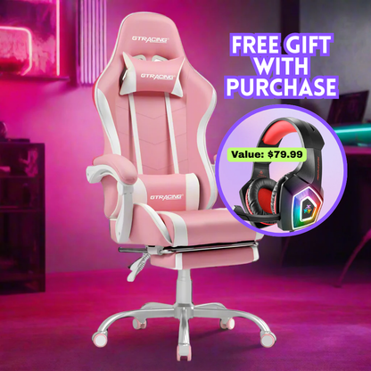 Pink Gaming Chair with Footrest