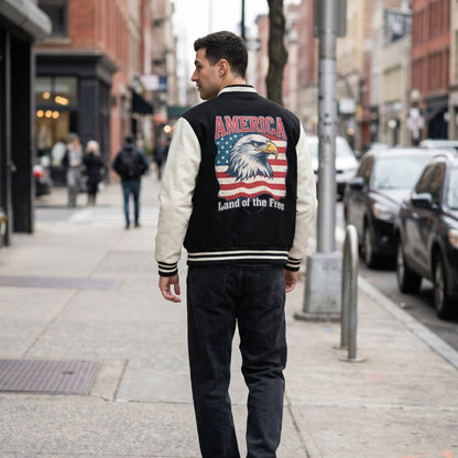 Eagle Theme Two-Tone Unisex Fleeced Varsity Jacket