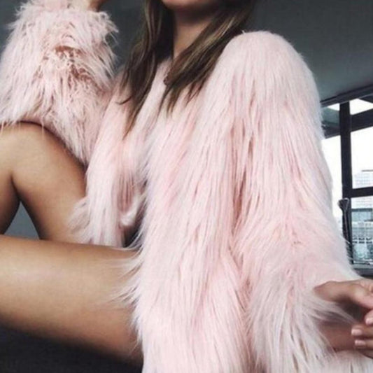 Womens Pink Faux Fur Jacket
