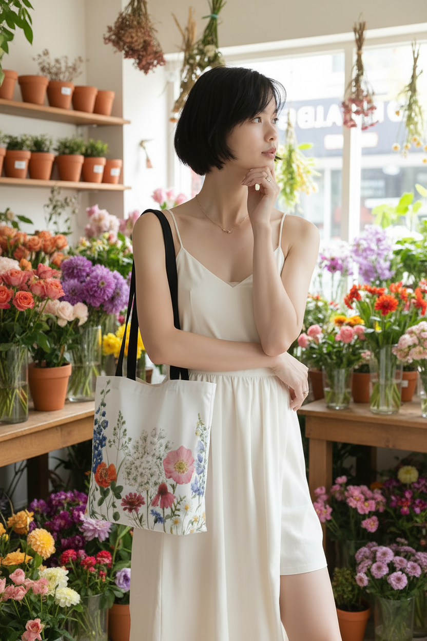 Double Sided Spring Floral Print Tote Bag Medium