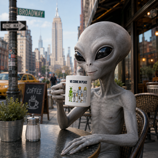 We Come in Peace Alien Crew Coffee Mug - Funny Sci‑Fi 11oz Gift