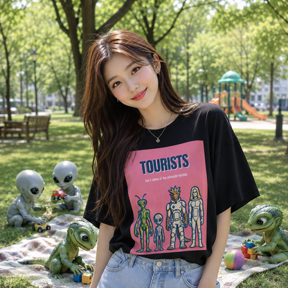 Tourists Alien T-Shirt — Retro Space Visitor Graphic Tee