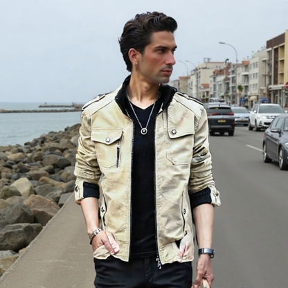 Mens Military Style Casual Jacket with Zipper Design