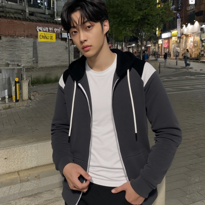 Mens Zipped Up Hoodie with Shoulder Details