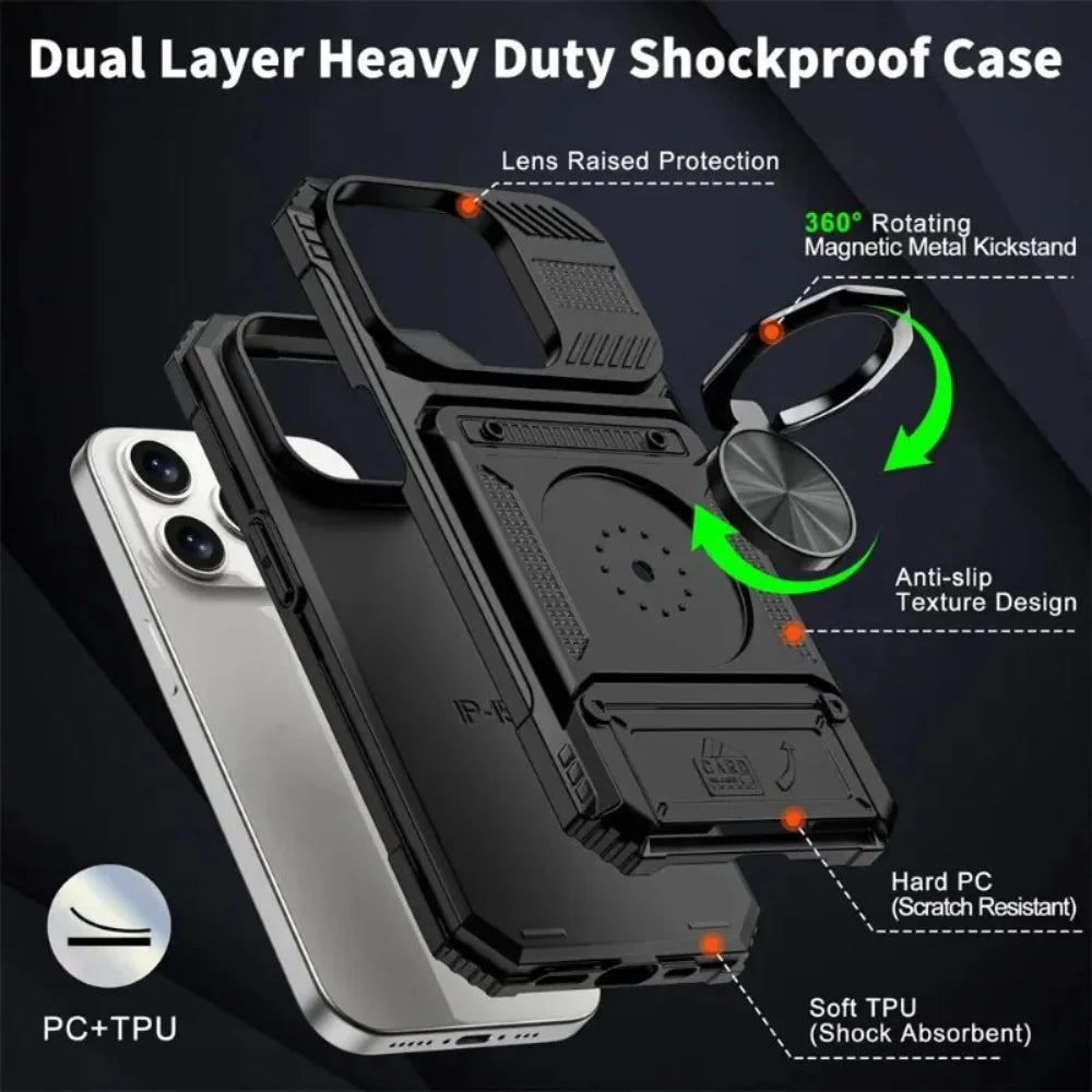 Card Holder Armor Case for iPhone 14 to 17 series