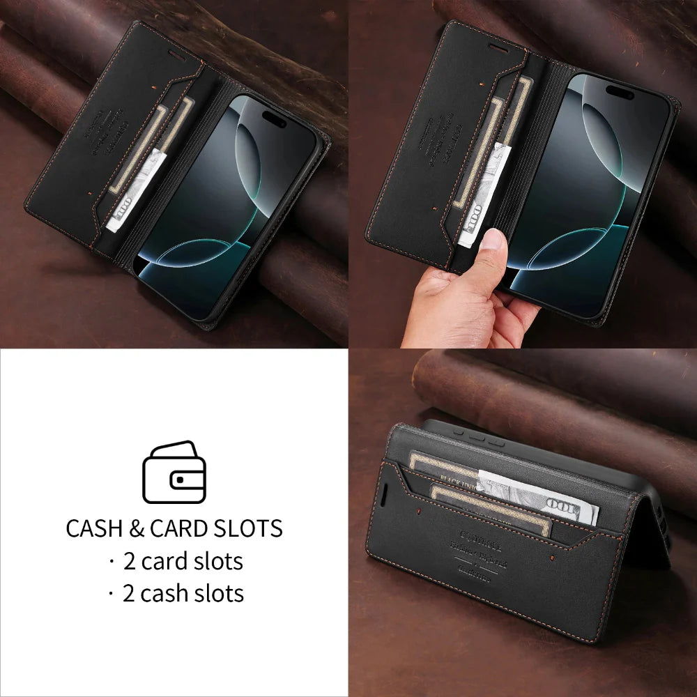Magnetic Flip Wallet Case for iPhone 12 to 17 series