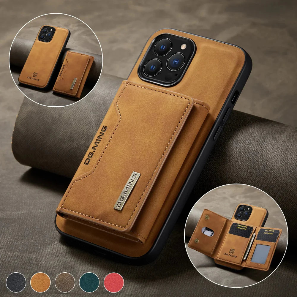 Vegan Leather Detachable Wallet Case for iPhone 13 to 17 series