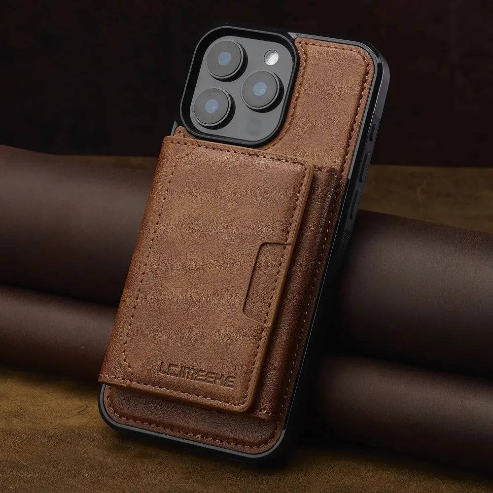 Vegan Leather Detachable Card Holder Case for iPhone 13 to 17 series
