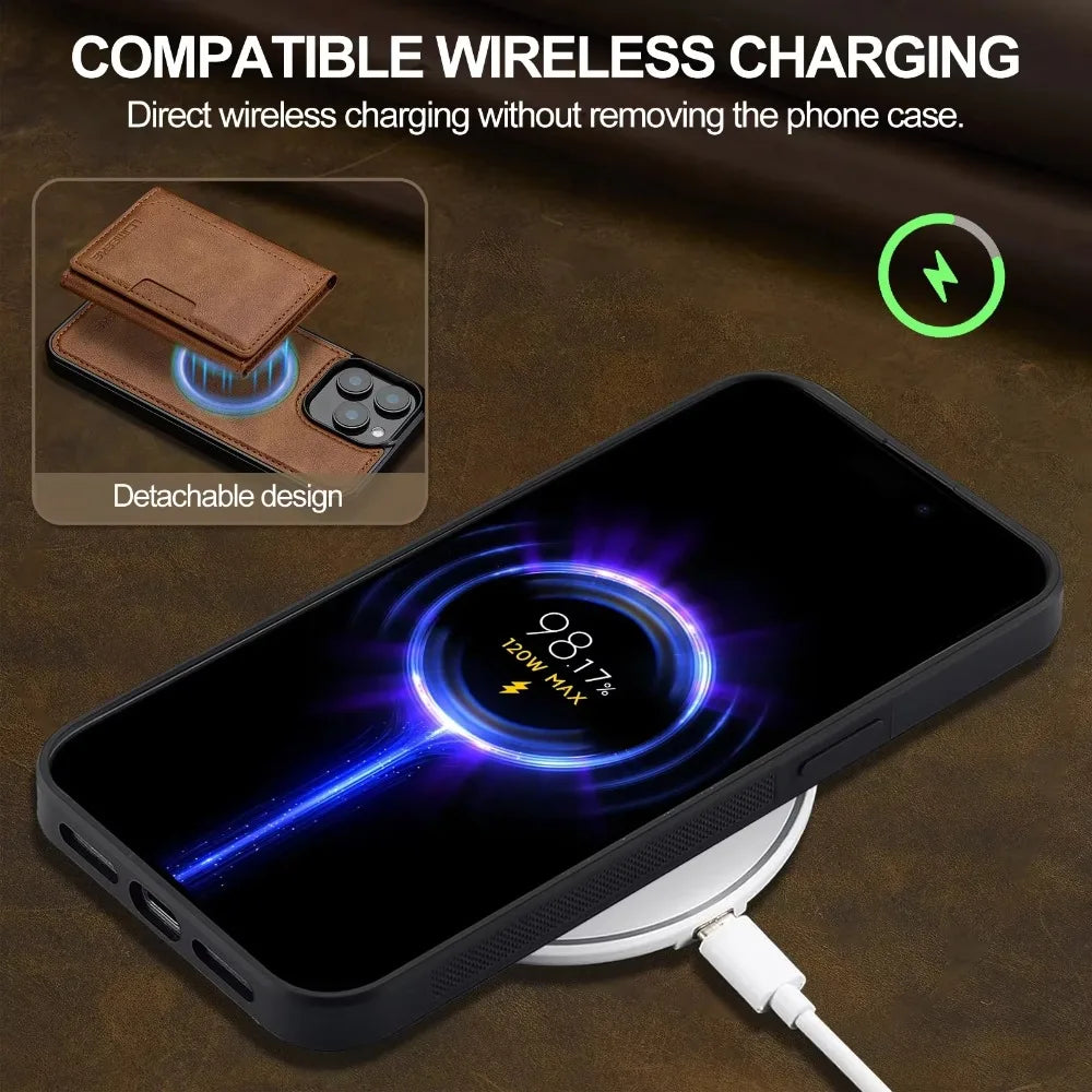 Vegan Leather Detachable Card Holder Case for iPhone 13 to 17 series