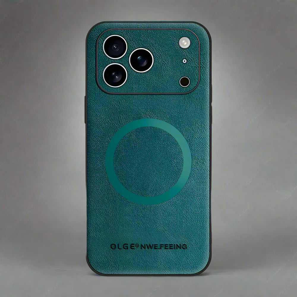 Vegan Leatther Magnetic charging compatible Phone Case for iPhone 13 to 17