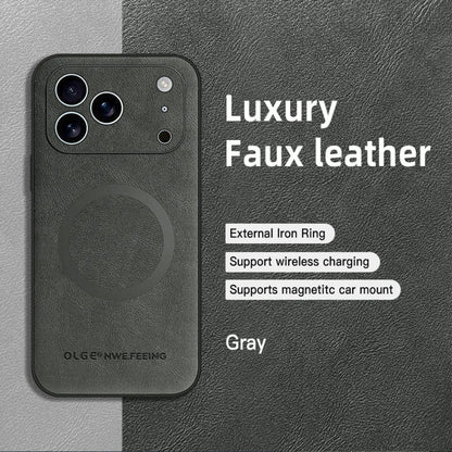 Vegan Leatther Magnetic charging compatible Phone Case for iPhone 13 to 17