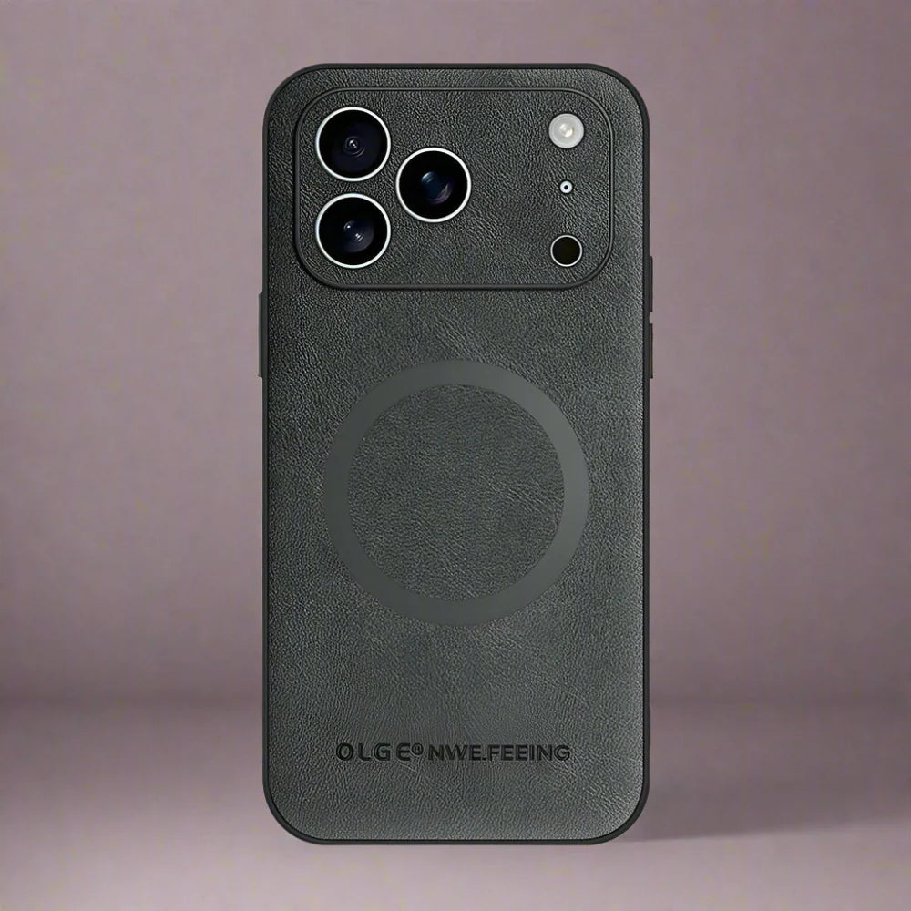 Vegan Leatther Magnetic charging compatible Phone Case for iPhone 13 to 17