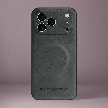 Vegan Leatther Magnetic charging compatible Phone Case for iPhone 13 to 17