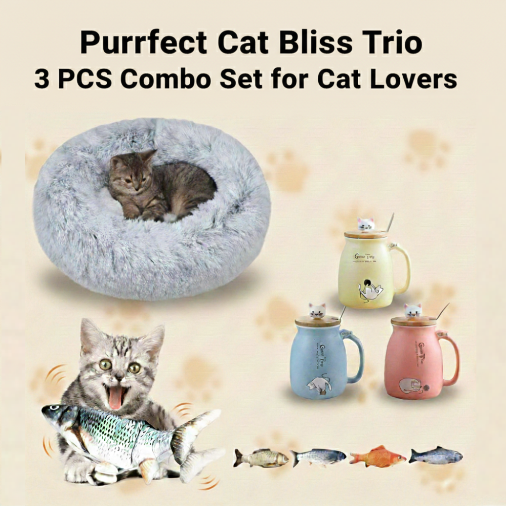 Purrfect Cat Bliss Trio – 3 PCS Combo Set for Cat Lovers