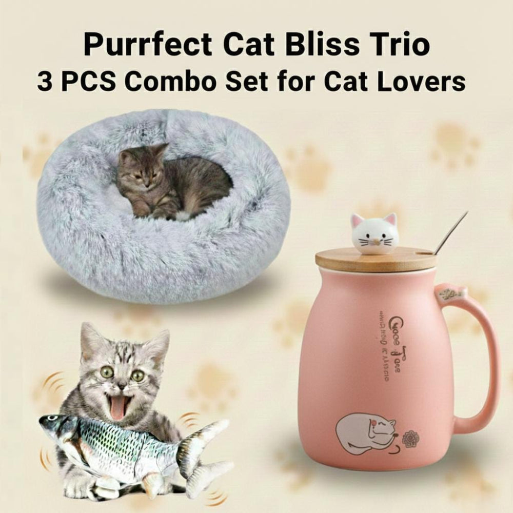 Purrfect Cat Bliss Trio – 3 PCS Combo Set for Cat Lovers