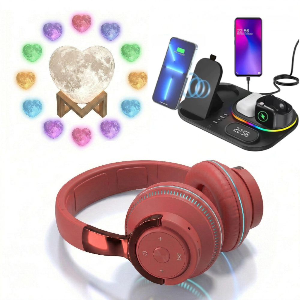 Luminous 3 PCS Headphone, Wireless Charging Station and Heart Shape Lamp Bundle