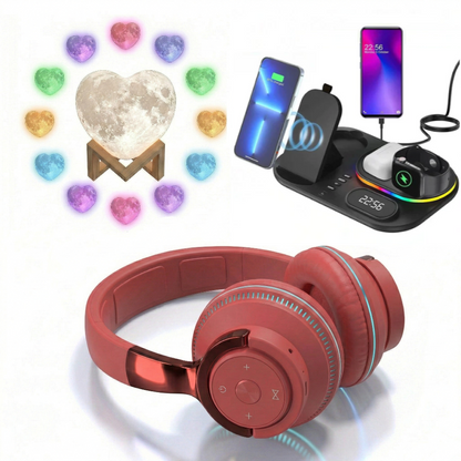 Luminous 3 PCS Headphone, Wireless Charging Station and Heart Shape Lamp Bundle