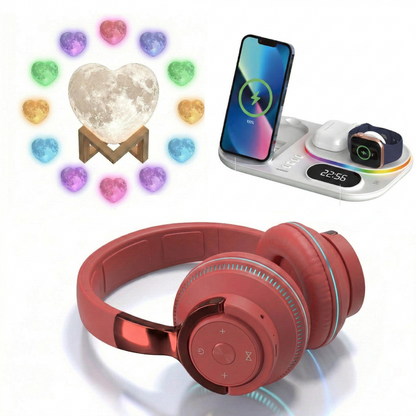Luminous 3 PCS Headphone, Wireless Charging Station and Heart Shape Lamp Bundle