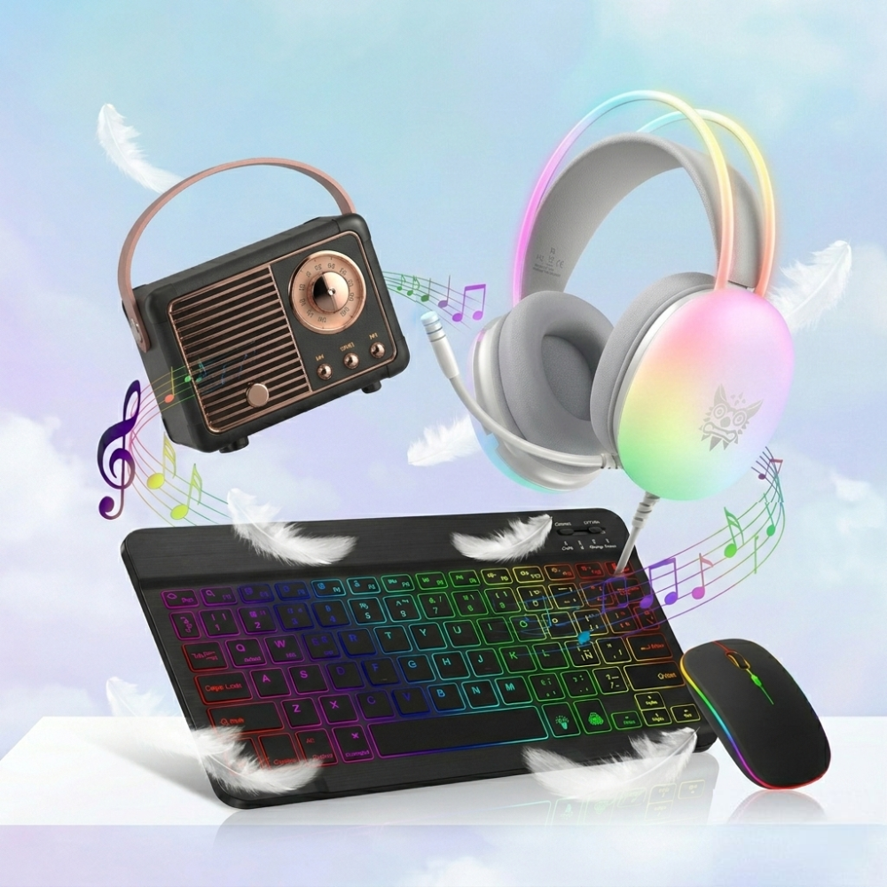 Neon Retro 3 PCS Pack: RGB Gaming Gear & Vintage Vibes