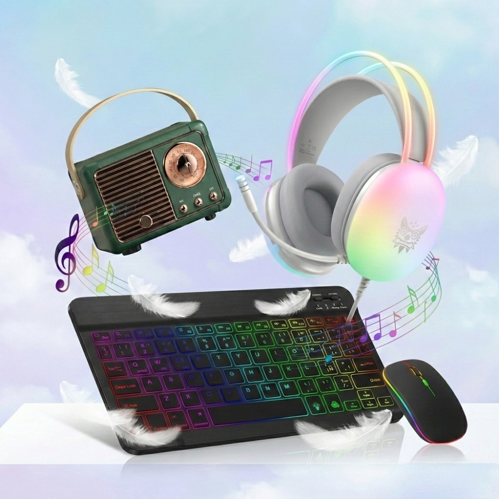 Neon Retro 3 PCS Pack: RGB Gaming Gear & Vintage Vibes