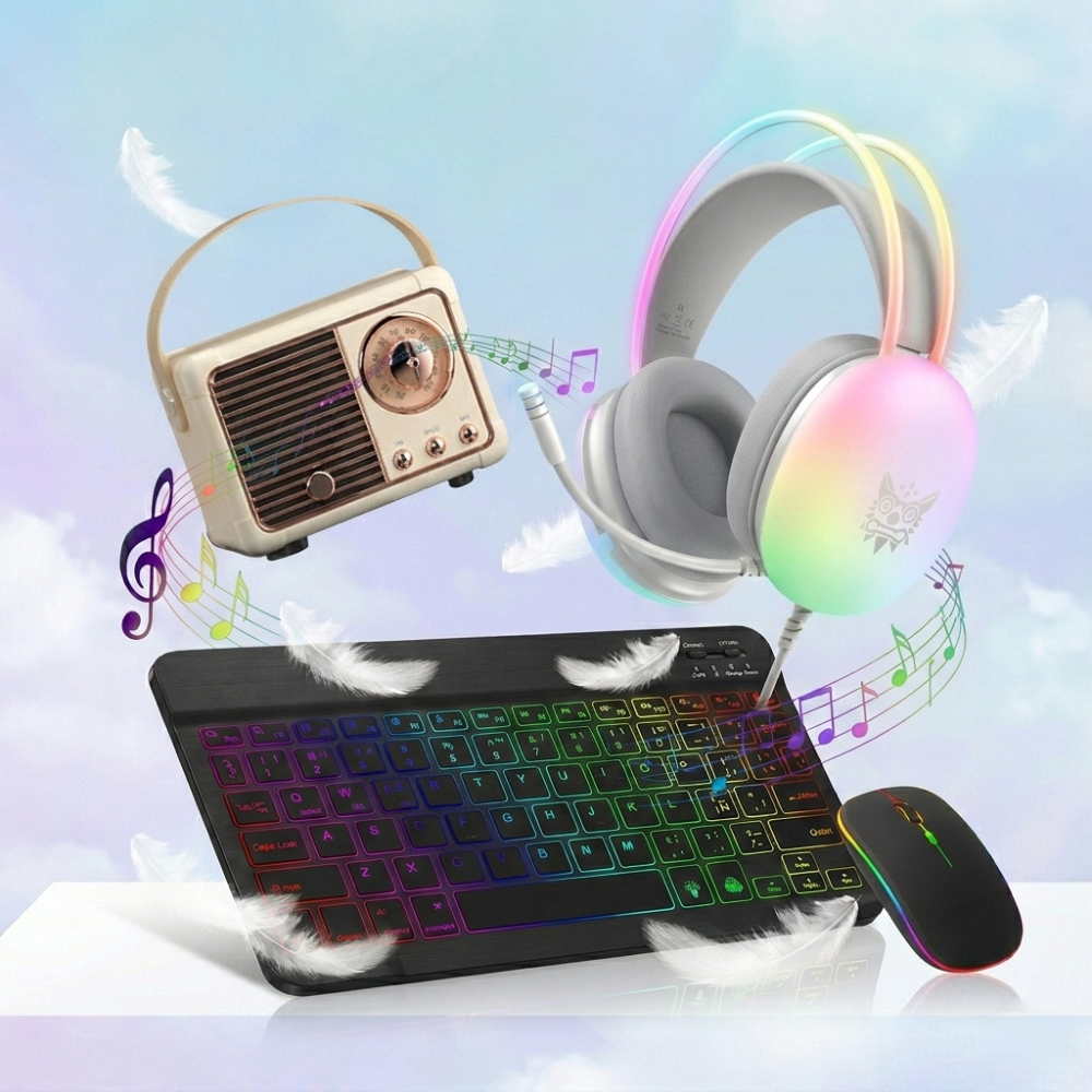 Neon Retro 3 PCS Pack: RGB Gaming Gear & Vintage Vibes