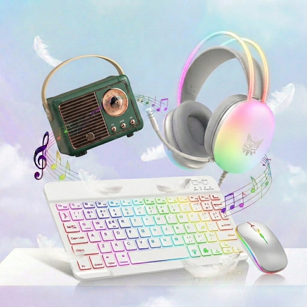 Neon Retro 3 PCS Pack: RGB Gaming Gear & Vintage Vibes