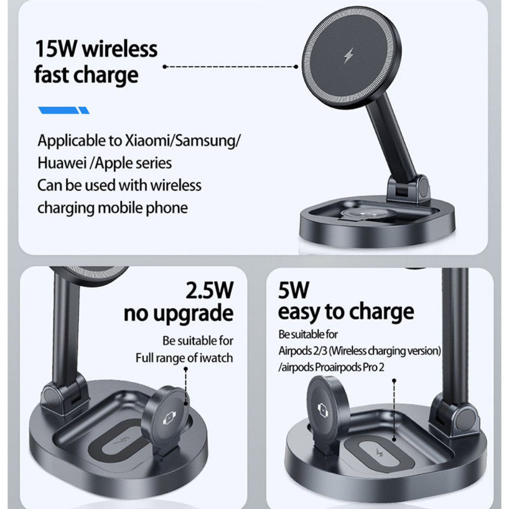 Foldable 3 in 1 Wireless Magnetic charger for iPhone, Airpod and iWatch