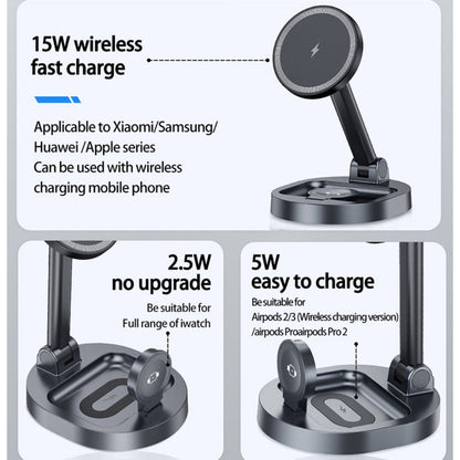 Foldable 3 in 1 Wireless Magnetic charger for iPhone, Airpod and iWatch