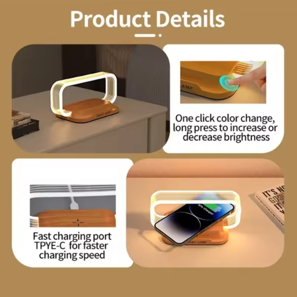 Wireless Phone Charging Station With Adjustable LED Night Light