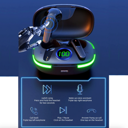 Wireless Bluetooth Earbuds With Green LED Light On the Charging Case