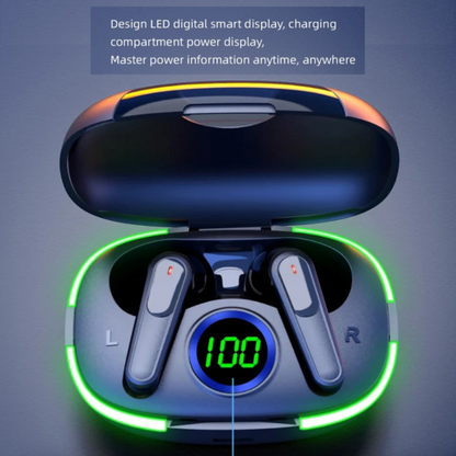 Wireless Bluetooth Earbuds With Green LED Light On the Charging Case