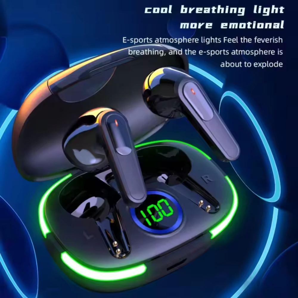 Wireless Bluetooth Earbuds With Green LED Light On the Charging Case