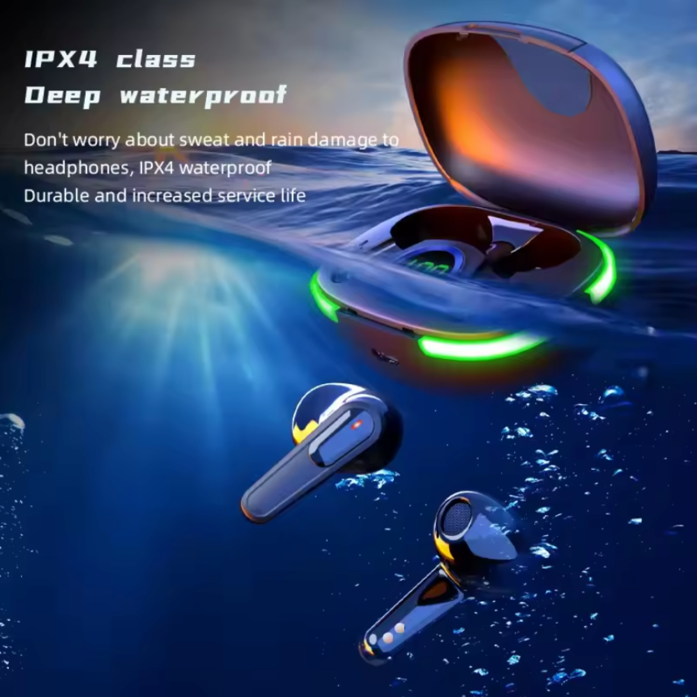 Wireless Bluetooth Earbuds With Green LED Light On the Charging Case