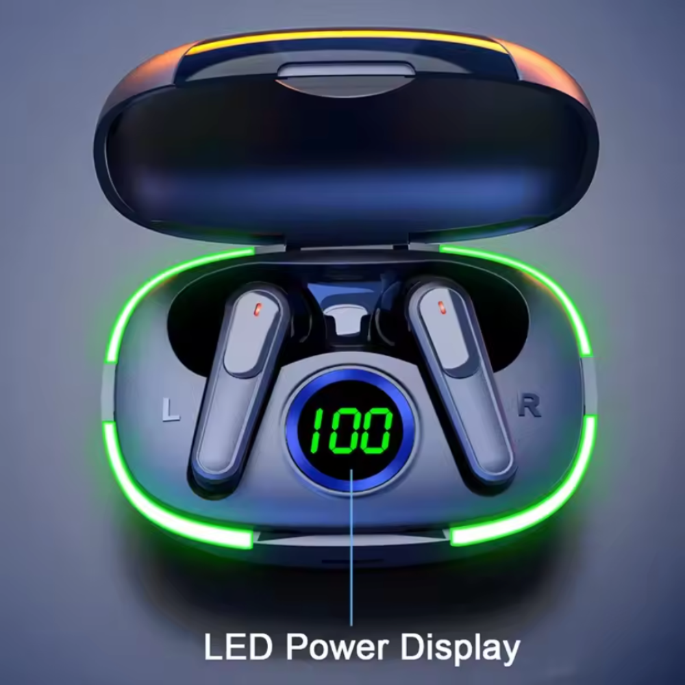 Wireless Bluetooth Earbuds With Green LED Light On the Charging Case