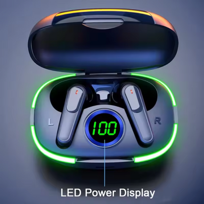 Wireless Bluetooth Earbuds With Green LED Light On the Charging Case