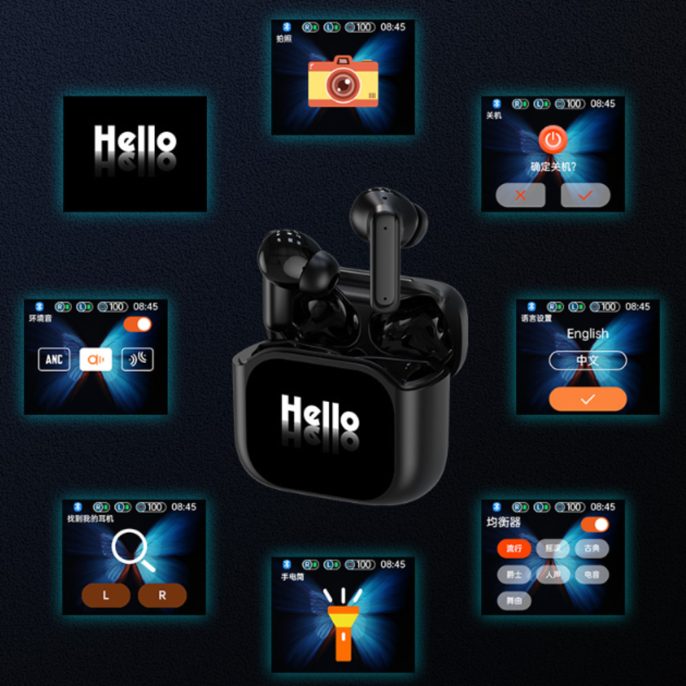 Wireless Bluetooth Earbuds With Touch Screen LCD Case