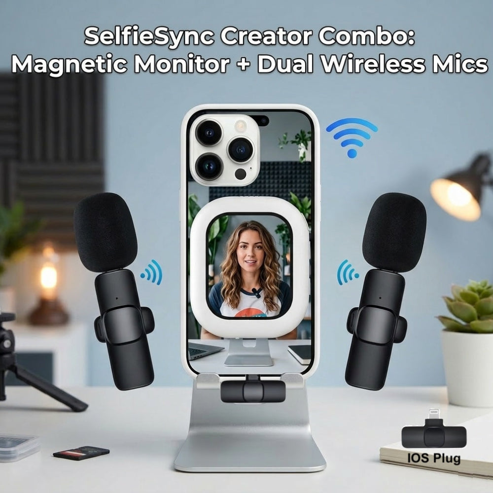 SelfieSync Creator Combo: Magnetic Monitor + Dual Wireless Microphone set