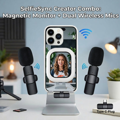SelfieSync Creator Combo: Magnetic Monitor + Dual Wireless Microphone set