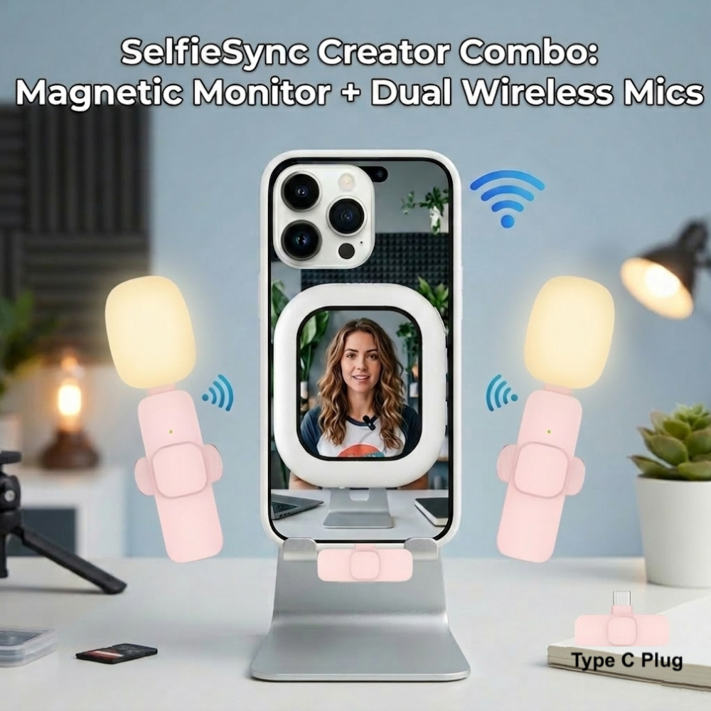 SelfieSync Creator Combo: Magnetic Monitor + Dual Wireless Microphone set