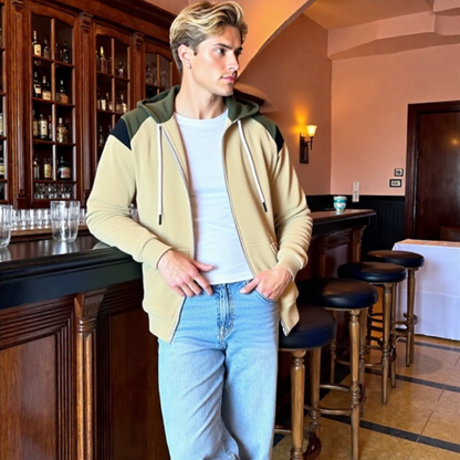 Mens Zipped Up Hoodie with Shoulder Details