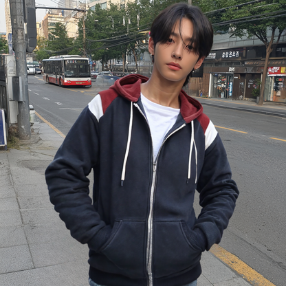 Mens Zipped Up Hoodie with Shoulder Details