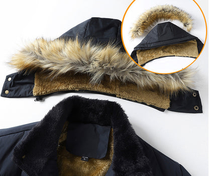Mens Mid Length Removable Hooded Jacket with Faux Fur Inner Lining