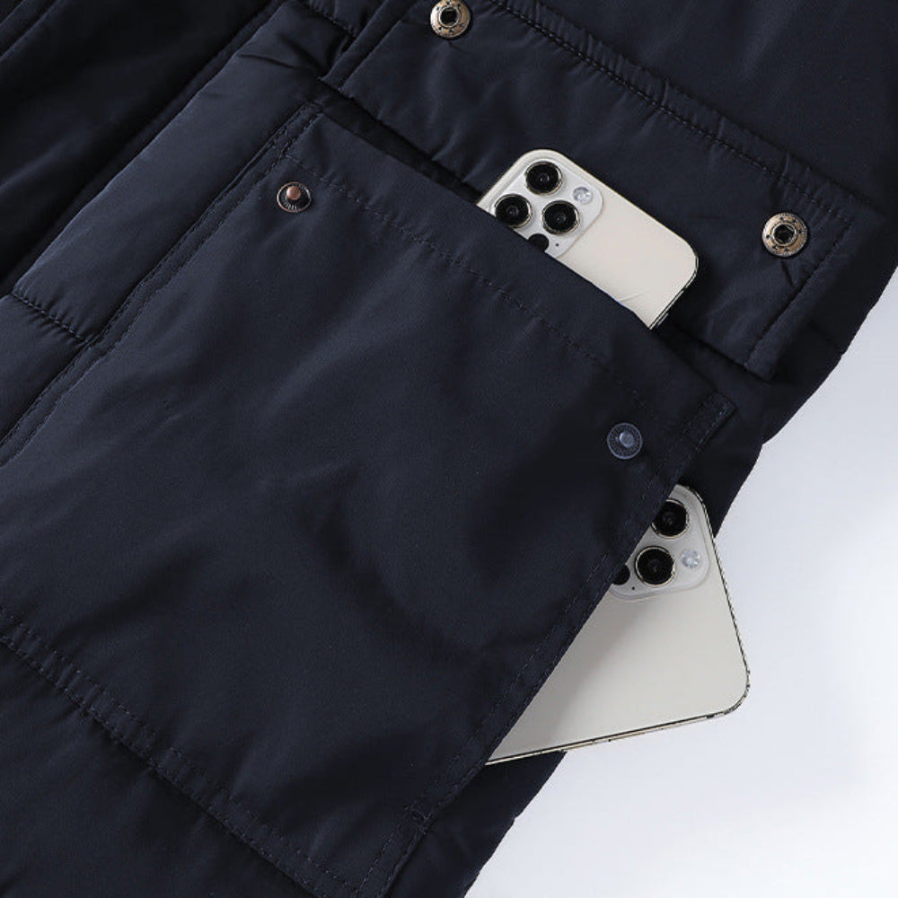 Mens Mid Length Removable Hooded Jacket with Faux Fur Inner Lining