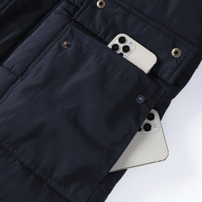 Mens Mid Length Removable Hooded Jacket with Faux Fur Inner Lining