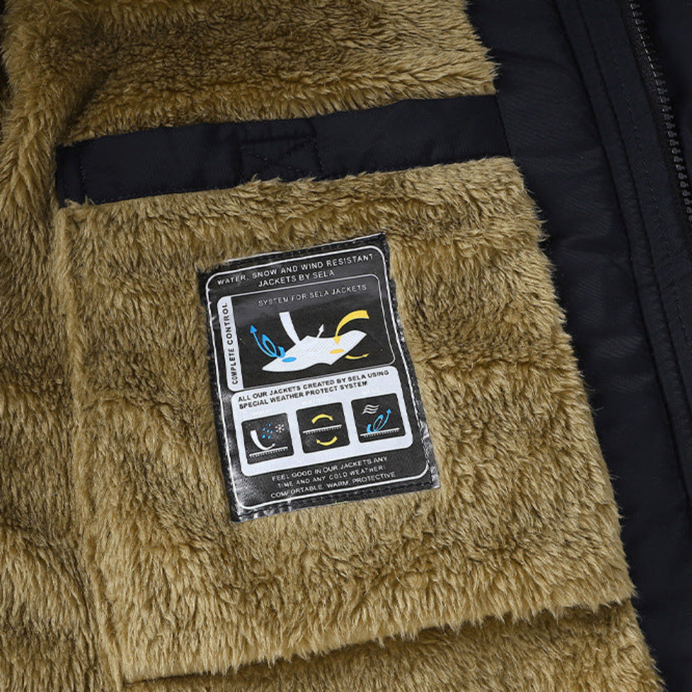 Mens Mid Length Removable Hooded Jacket with Faux Fur Inner Lining