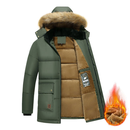 Mens Mid Length Removable Hooded Jacket with Faux Fur Inner Lining