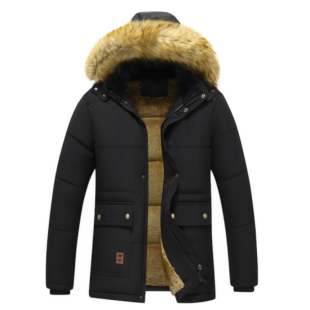 Mens Mid Length Removable Hooded Jacket with Faux Fur Inner Lining