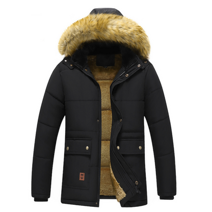 Mens Mid Length Removable Hooded Jacket with Faux Fur Inner Lining