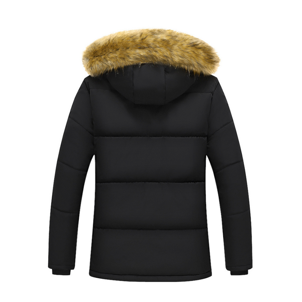 Mens Mid Length Removable Hooded Jacket with Faux Fur Inner Lining