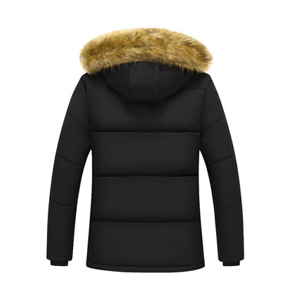 Mens Mid Length Removable Hooded Jacket with Faux Fur Inner Lining